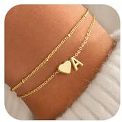 TINGN Armband Damen Gold, 14K Gold Vergoldete Herz Armbänder Mädchen Layered Armband mit Buchstaben A Charm Armkette Armbänder Mädchen Geschenke 10 11 12 Jahre Goldschmuck Damen Geschenke für Frauen
