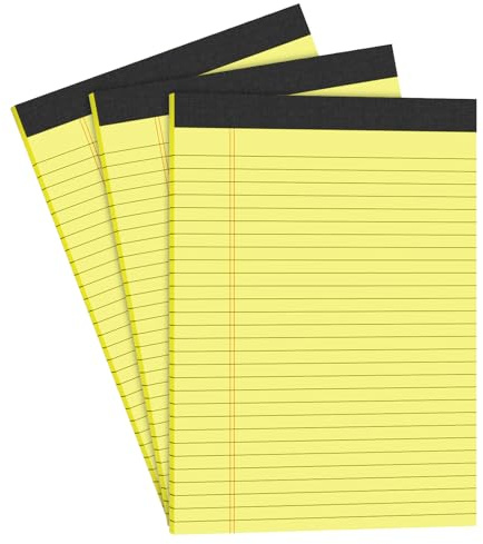 AILZFEI Yellow Legal Blöcke, 21,6 x 27,9 cm breit, liniert, 30 Blatt/Block, 9 kg farbiges Papier, perforierter Notizblock mit stabiler Rückseite, 3 Blöcke, Gelb