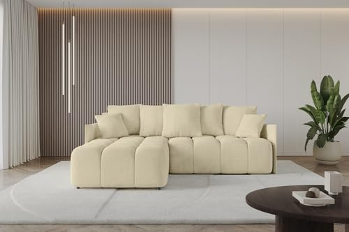 ALTDECOR Ecksofa mit Schlaffunktion und Bettkasten Corner Sofa Bett Eckcouch Couch L-Form Schlafcouch Ausziehbar Wohnlandschaft Schlafsofa Cauchsofa LONLI-L 251x189x68 Beige