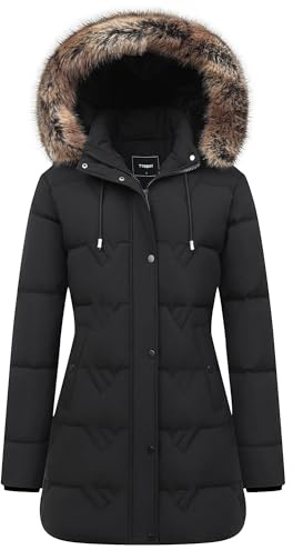 TYBBNY Women's Winter Coat Waterproof Long Insulated Parka with Detachable Hood - Fleece Lined, Windproof, Multiple Pockets Winter Jacket for Cold Weather & Outdoor Activities