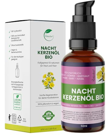 Nakobe® Bio Nachtkerzenöl 50 ml – kaltgepresst, 100% rein, Oenothera biennis – natürliche Hautpflege & Trockenheitsregulierung – vegan & naturbelassen