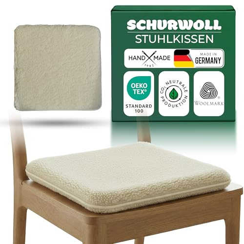 Novaliv 2er Set Sitzauflage Wolle 38 x 38 cm Natur, beidseitig Schurwolle, wendbar, Naturwolle, temperaturausgleichend & atmungsaktiv, quadratisch flach, pflegeleicht, Made in Germany Bankauflage