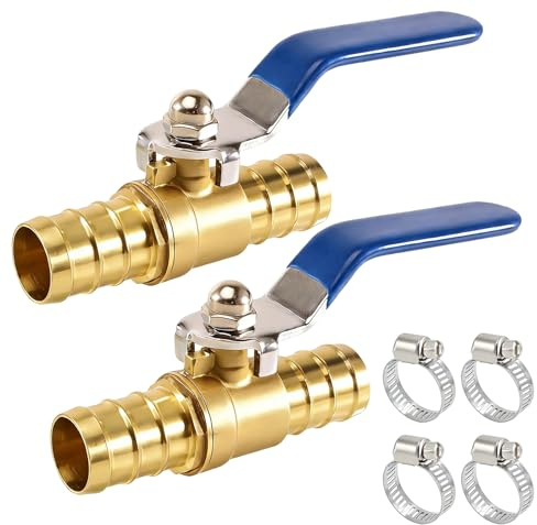 2 Stück 19mm 2 Wege Absperrkugelhahn mit 4 Klemmen, Gerade Schlauchtülle, Schlauchtülle Schalter Messing Kugelhahn, Rohrverschraubungen für Luft, Wasser, Öl, Brennstoff, Flüssigkeit oder Gas