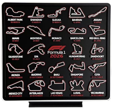 3D-Schreibtischdekoration Formel 1 2026, Formel-1-Streckenlayout-Karte mit 24 Strecken – Poster – Perfekt for jeden Motorsportfan und -begeisterten
