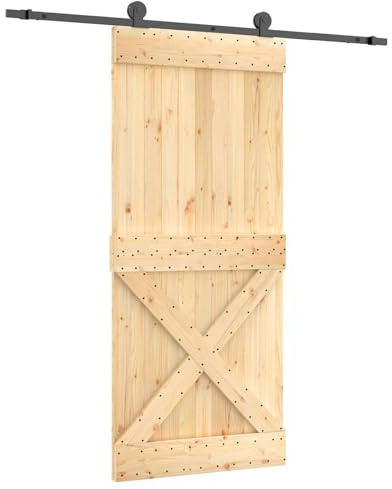 vidaXL Porta scorrevole Naturale e Nero 90 x 210 cm, Sala da pranzo, porta scorrevole moderna, divisore interno rettangolare, legno di pino solido, design minimalista