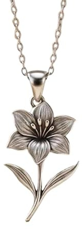 Collana con ciondolo minimalista 3D a forma di giglio in argento sterling 925, dalla forma particolare, con catena a maglia da 45 cm ciondolo placcato argento, gioiello significativo |LKD_3DM_00224