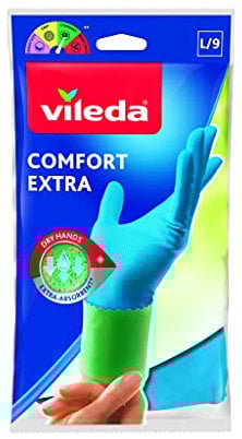 Vileda - Comfort & Care Gants de ménage avec formule hydratante senteur camomille - Taille L - 1 paire