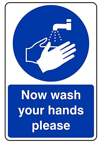200mmx300mm Now Wash Your Hands Please Catering Sign Rigid Plastic