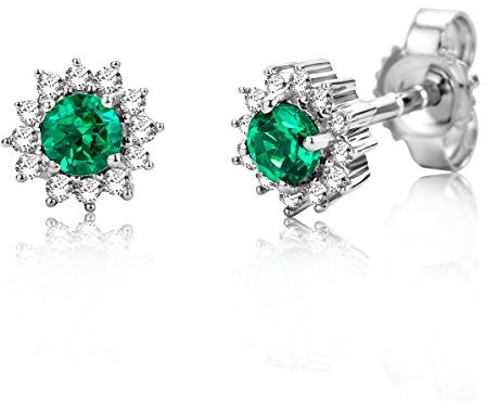 Miore Damen Smaragd Ohrstecker/Ohrringe Weißgold 9KT (375) mit Diamant Brillanten 0.10 ct
