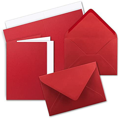 10 x Faltkarten-Set DIN A5 - Rosen-Rot inkl. Umschlägen DIN C5 und passenden Einlegeblättern in Weiß - blanko Klappkarten 14,8 x 21 cm