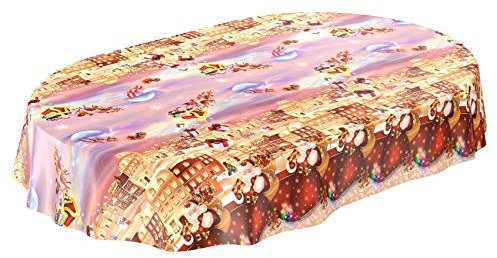 ANRO Wachstuchtischdecke Wachstuch Wachstischdecke Tischdecke Weihnachten Rot Weihnachtsfest Oval 180x140cm eingefasst