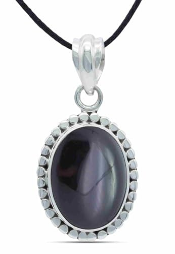 mantraroma Kettenanhänger 925 Silber Onyx schwarzer Stein Edelstein Kettenanhänger Damen Sterling Silber Halskette Anhänger Geschenk (MAH-123-03)