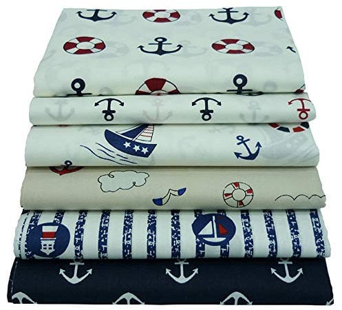YYSZ 6 Stück Fat Quarters Quilten Stoffbündel, 46x56 cm Top Anchor bedruckter Baumwollstoff zum Quilten Nähen Patchwork, 18 x 22