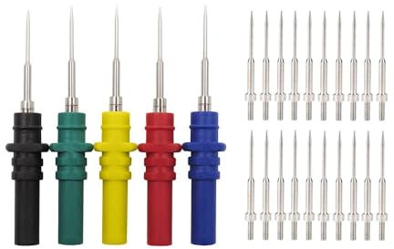 Aofan Prüfspitzen mit 4mm Bananenstecker - 5 Stück inkl. 20 Ersatznadeln für Multimeter und Oszilloskop