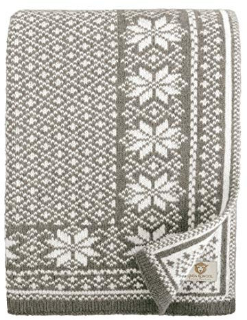 Linen & Cotton Decke Wolldecke Gestrickt North mit Nordisch Muster - 100% Reine Neuseeland Wolle, Grau (130 x 180cm) Wohndecke Kuscheldecke Strick/Sofadecke/Strickdecke/Überwurf/Plaid Couch Sofa