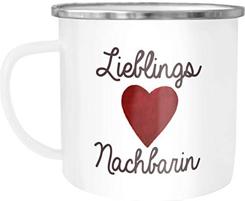 Moonworks® Emaille-Tasse Lieblingsnachbarin Geschenk Nachbarn Nachbarin weiß-metall Emailletasse