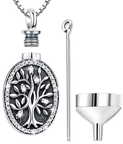Tree of Life Necklaces Urn Necklace 925 Sterling Silver Cremation Jewellery Charm Memorial Ashes Keepsake Forever in my heart Locket Pendant with Fill Kit and Gift Box,18 Chain