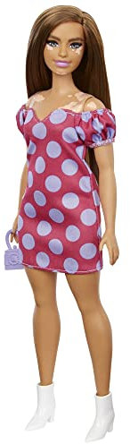 Barbie GRB62 - Fashionistas Vitiligo Puppe (brünett) mit Zubehör, mit Kleid und Schuhen, Spielzeug für Kinder von 3 bis 8 Jahren