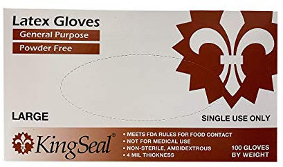 KingSeal Guanti multiuso in lattice, taglia L, senza polvere, 4 mm, per uso non medico, 1 scatola da 100 guanti in base al peso