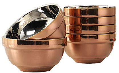 Meisha Large Soup Bowls, 6 Pack 500ml Stainless Steel Bowl Sets, Salad Bowl/Dessert Bowl/Serving Bowl - Rose Gold
