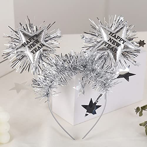 Dusenly Happy New Year Stirnband Tiara Stern Haarband Kopfschmuck Haarschmuck für Silvester Party Dekoration Supplies (Silber)