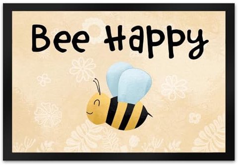 speecheese Bee Happy lustige Fußmatte XL in 40x60 cm mit glücklicher Biene witziger Fußabstreifer als Geschenkidee für Kollegen und Freunde die Bienen halten oder Imker die Honig herstellen