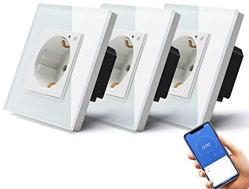 BSEED Smart Schuko Steckdose Unterputz mit Energieüberwachung, 3 Pack Wlan Glassteckdose Stromverbrauch messen, APP-Steuerung Arbeit mit Alexa/Google Home, Zeitpläne, Timer, Nur 2.4GHz WiFi Weiß