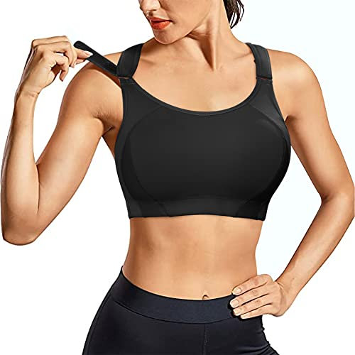 Bafully Racerback High Impact Sports Bras for Women Front Adjustable Wireless Workout Bra Push Up Crop Top (2XL, Black)