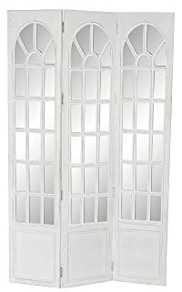 DRW Paravent mit Spiegelgriff, Fenster, 112 x 2 x 183 cm, Weiß, Bunt