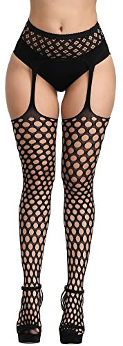 QIDISHUI Medias Rejilla Mujer Sexy Medias de Rejilla Pantimedias Cintura alta Elásticas Pantys Rejilla Medias de Red (Talla única, Medias Rejilla Negro - 1141)