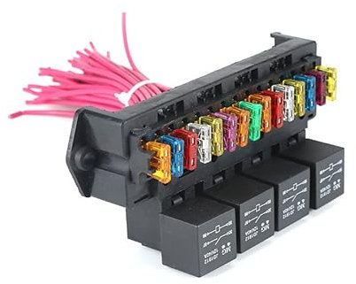 Tiardey Scatola Relè Fusibili a 15 Slot per Auto - 4 Relè Portafusibili di Controllo Gruppo Multicircuito con Fusibili e Pin - Cablaggio Scatola Presa Antipolvere