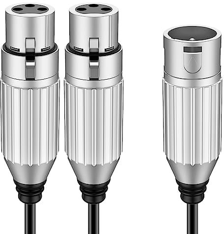J&D 2 XLR Weiblich zu XLR Männlich Y Splitter Kabel, Balanced 3 Pin PVC Sheled XLR Männlich zu Dual XLR Weiblich Splitter Kabel Mikrofon Kabel Adapter für Record Mixer AMP Limiter Lautsprecher, 0,48 M