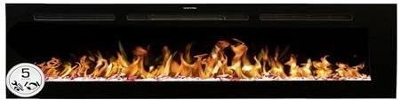 Mystflame Galaxy 84 - Chimenea Eléctrica de Pared, 13 Colores de Llama y Luz Inferior, Lecho de Combustible de Troncos y Cristales, Termostato 750/1500W, Control Remoto y Pantalla Táctil (213.3 cm)