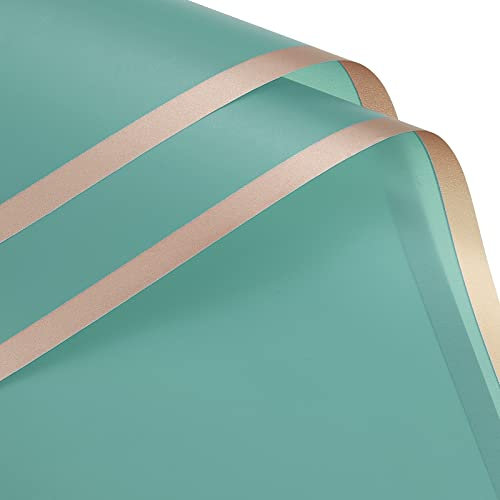 sourcing map 20 Stück Gold Rand Blumen Geschenkpapier Türkis 22.8x22.8 Zoll Wasserdicht Ersatz für Florist Blumenstrauß Supplies DIY Basteln Geschenkbox