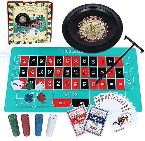 GOTHINK Roulette Wheel Game Set, include 10 Gambling Wheel, 200 Chips, Rake, 2Balls e Texas Hold'em Poker, perfetto per feste e vacanze, ottenere per una divertente serata al casinò!