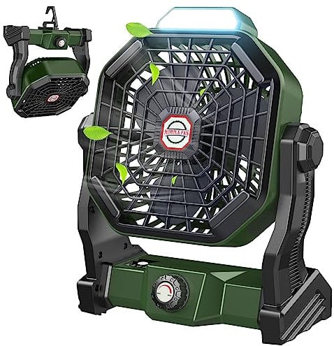 Desk Fans Table Fans Cooling Quiet,10400mAh 9 Inch Rechargeable Outdoor USB Fan Camping Fan with Hook&Led Light,270°Rotation Portable Cooling Fan for Bedroom,Table,Home,Office,Tent,Travel (ArmyGreen)