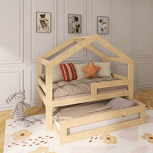 Need Sleep Ausziehbett Kinder Bett Mit Ausziehbarem Gästebett Ausziehbares Bett 90x200 / 180x90 Kinderbett Für 2 Kinder Jugendbett Tagesbett Ausziehbar Funktionsbett aus Holz