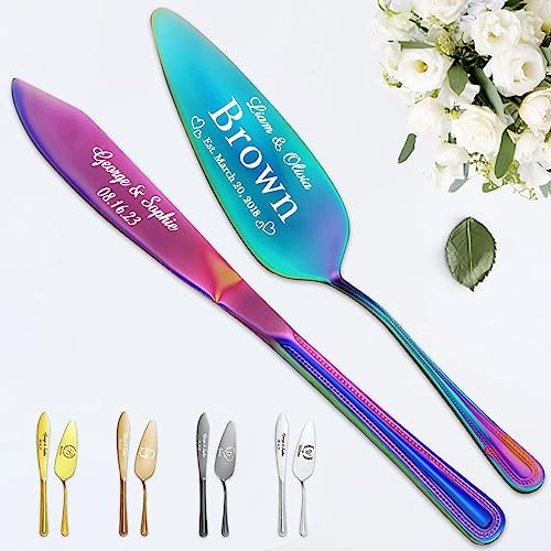 STREADVE Personalisiert Tortenheber mit Gravur Tortenmesser Hochzeit Personalisierte Hochzeitsgeschenke für Brautpaar Wedding Verlobung, Edelstahl, Regenbogen