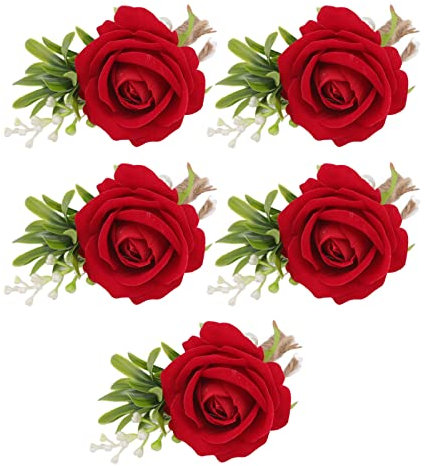 Tissting Boutonniere Rose, 5 Stück Künstliche Rose Corsage Set mit Anstecknadel, 13 x 8 cm, Kunststoff, für Hochzeiten, Bankette, Braut, Bräutigam, Brautjungfer