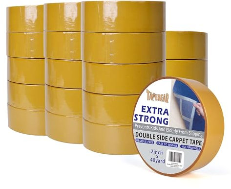 TAPEBEAR 20 Rollen Extra Starkes Teppichklebeband Doppelseitig, Teppichklebeband RüCkstandsfrei, Doppelseitiges Klebeband Ablösbar, Teppichverlegeband FüR Teppich, Bodenbelag, 2inch X 40yard