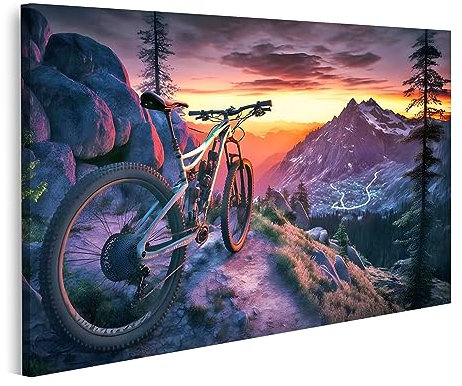 islandburner Bild auf Leinwand Mountainbiker Sonnenuntergang Sport Fahrrad Landschaft Landschaft Blick Sp Bilder Wandbilder Poster JDGB-1K
