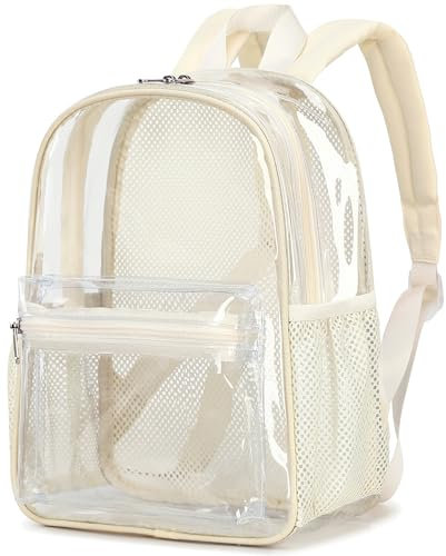 Transparenter Mini-Rucksack, leicht, durchsichtig, für Schule, Arbeit, Sport, Stadion, Sicherheit, Beige, Mini, Tagesrucksack