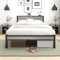 Diahomy Double Bed Metal Platform Bed Frame with Wood Headboard/Mattress Base/Underbed Storage/No Box Spring Needed/Gray/195x135cm