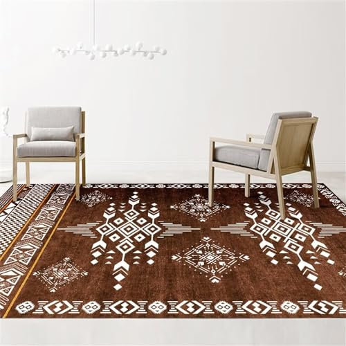 RUGMRZ Schlafzimmer Teppich Flickenteppich Waschbar Brauner Kunstdruck Design Wohnzimmer Zubehör Dekorativ Langlebig Teppich Garten Outdoor 140X200CM