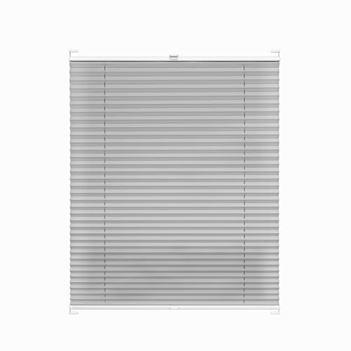 Rettika Plissee mit Bohren, Breite: 80 cm, Höhe: 80 cm, Hellgrau, Fensterrollo Sonnenschutz, Plisseerollo innen, Rollo für Fenster mit Bohren