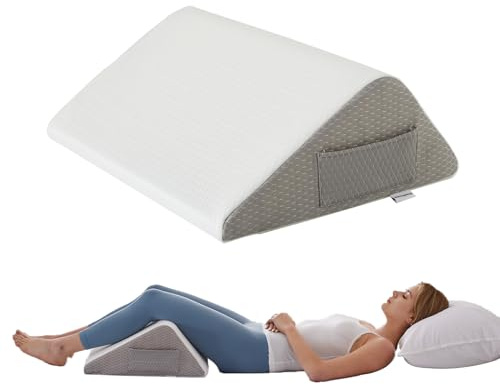 Bedluxe Knee Pillow for Back Sleeping, Leg Pillow Knee Wedge Pillow, Memory Foam Wedge Pillows for Legs Post Surgery, Triangle Pillow for Knee Support, Leg Elevation, Knees Hip Back Pain Relief, White