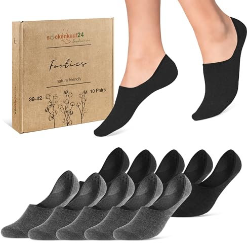 sockenkauf24 10 Paar Füßlinge Damen Herren Unsichtbare Sneaker Socken Atmungsaktiv Baumwolle 70103T (Schwarz Grau 39-42)