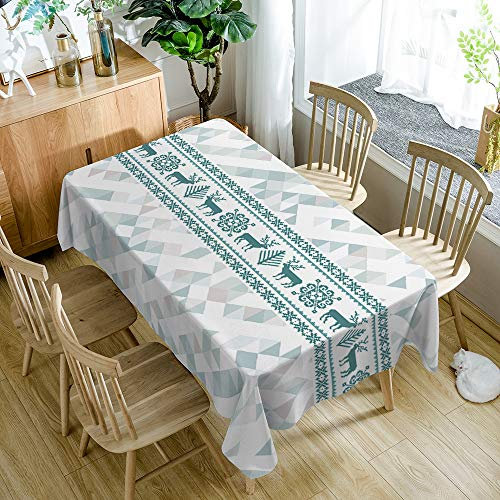 Gartentischdecke Grüner Geometrischer Hirsch Tischdecke Outdoor Indoor Wasserdicht Tischdecke Geburtstag Tischdecke Abwaschbar Fleckschutz Party Tischdecke Esstisch Table Cloth(140x240cm)