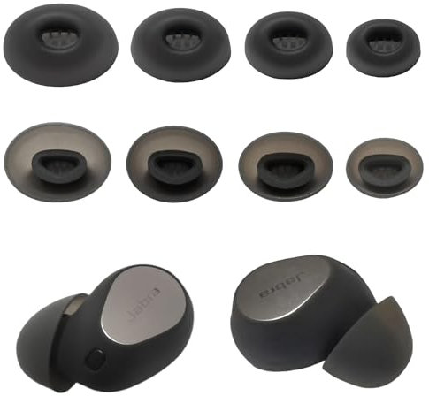 Mijusun Silicone Ear Tips for Jabra Elite 10, 4 Pairs (L/M/S/XS), Black, Compatible with Jabra Elite 10 Wireless Earbuds, Soft, Comfortable, Noise Isolating, Washable, 1:1 Design, 8 Units