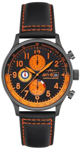 AVI-8 Hawker Hurricane Herren-Chronograph, 43,5 mm, mit Lederband, AV-4011, Noire